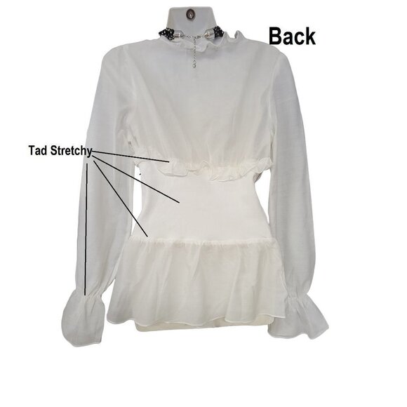 WHITE Cotton Silk Light Frilly Long Sleeve Top VARIOUS SIZES S M L - Picture 4 of 16